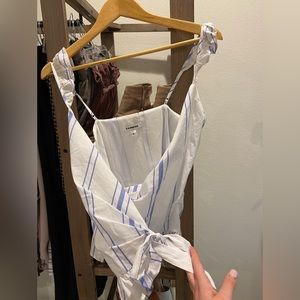 Express tie top blue and white striped top
